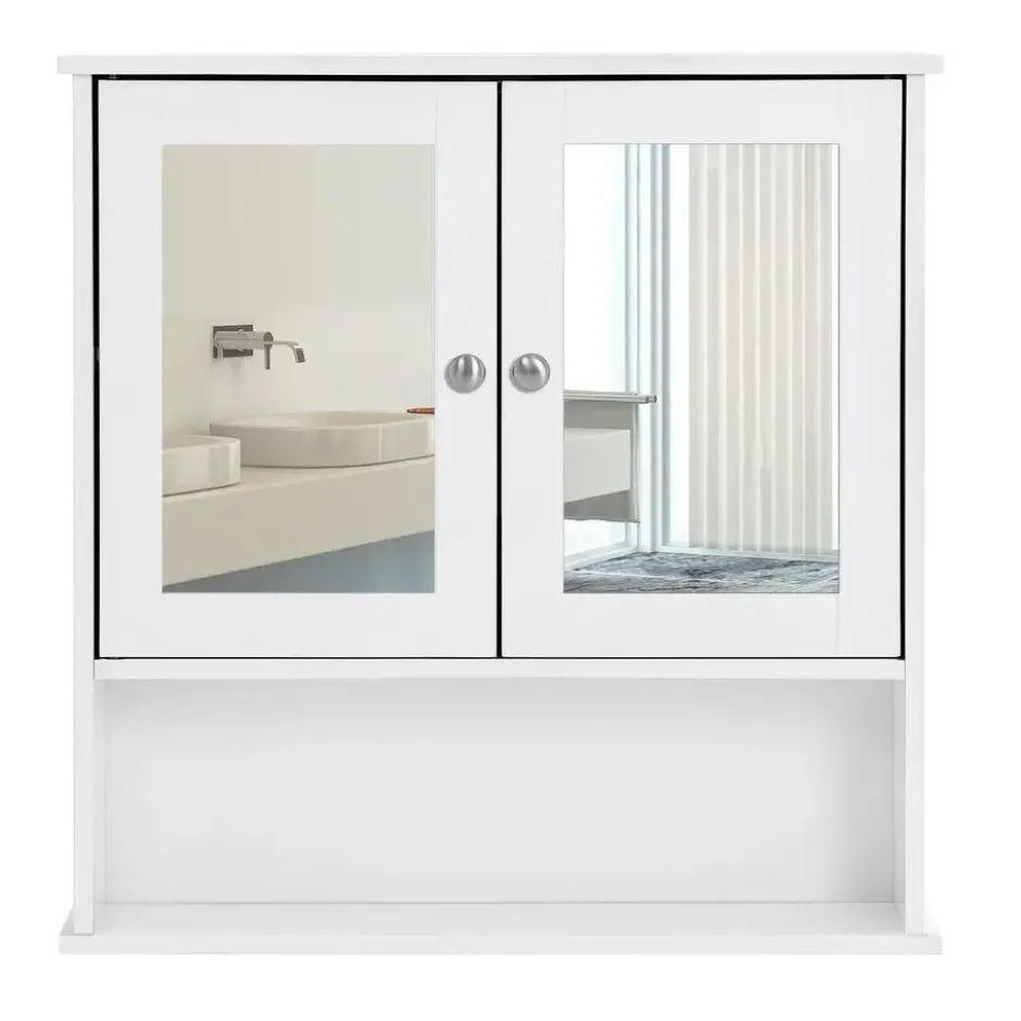Parya Home - Spiegelkast - Badkamermeubel - 2 Deuren - 1 Plank - Hout - Wit