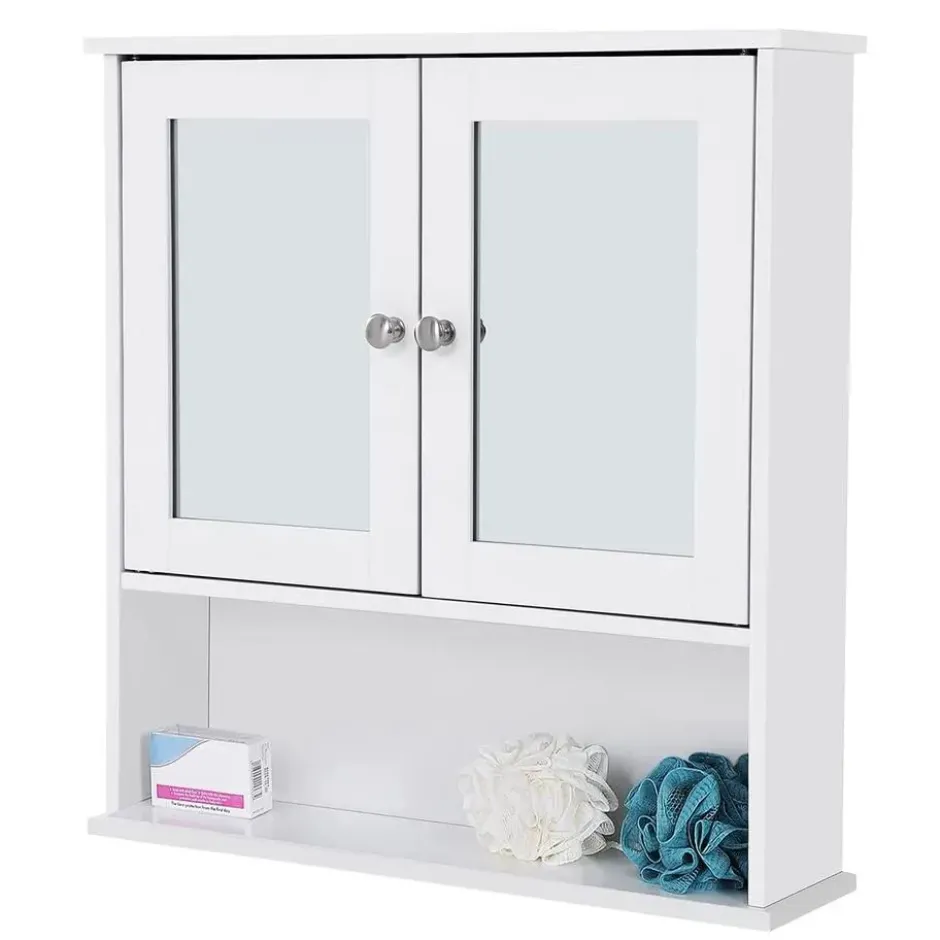 Parya Home - Spiegelkast - Badkamermeubel - 2 Deuren - 1 Plank - Hout - Wit