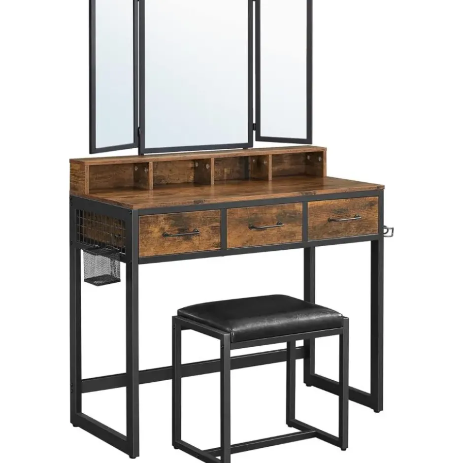 Parya Home Vintage Kaptafel met 3-delige met klapspiegel