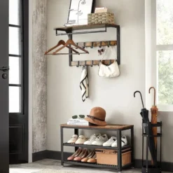 Parya Home wandkapstok, wandplank met 10 afneembare haken