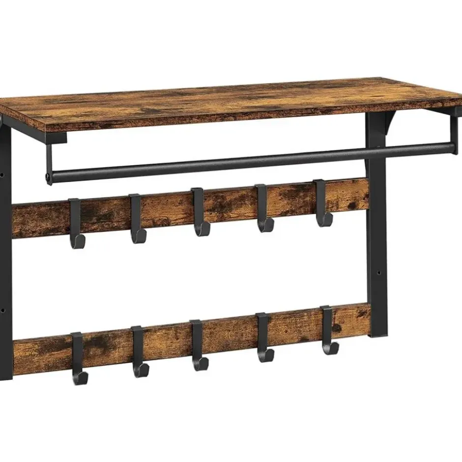 Parya Home wandkapstok, wandplank met 10 afneembare haken