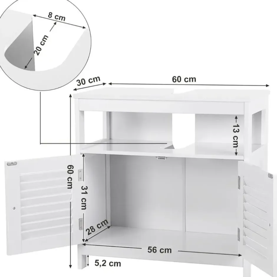 Parya Home - Wastafelonderkast -Badkamerkast - 2 Deuren - Wit