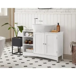 Parya Home - Wastafelonderkast -Badkamerkast - 2 Deuren - 2 Planken - Hout - Wit
