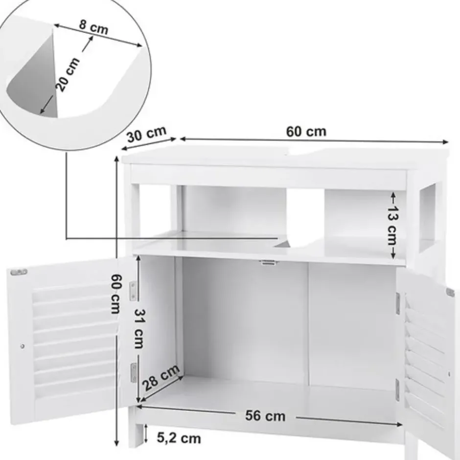 Parya Home Wastafelonderkast, zonder wastafel, veel opslag, wit