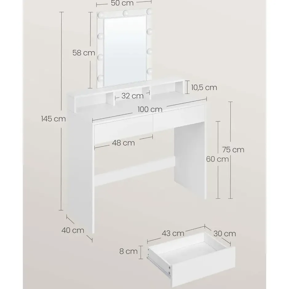 Parya Home - Witte Kaptafel- 2 lades en 3 open vakken - Wit