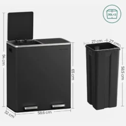 Parya Home - Zwarte Prullenbak - 2 x 30 Liter - Roestvrij Staal