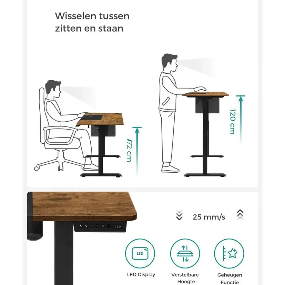 Parya Staand Bureau Elektrisch - Verstelbaar 120 x 60 cm