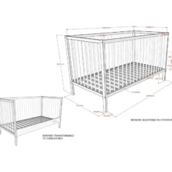 Peuterbed Dino 70x140cm - verstelbaar - wit dennenhout