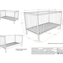 Peuterbed Dino 70x140cm - verstelbaar - wit dennenhout