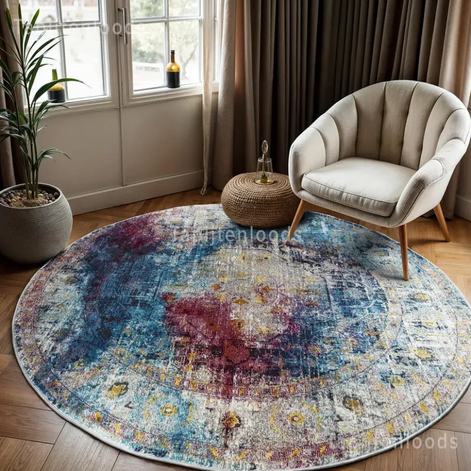 Picasso Heriz Vintage Rond Vloerkleed Multi / Blauw - 200 CM Ø