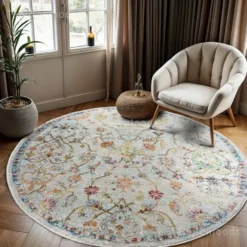 Picasso Sarough Vintage Rond Vloerkleed Creme / Beige - 200 CM Ø