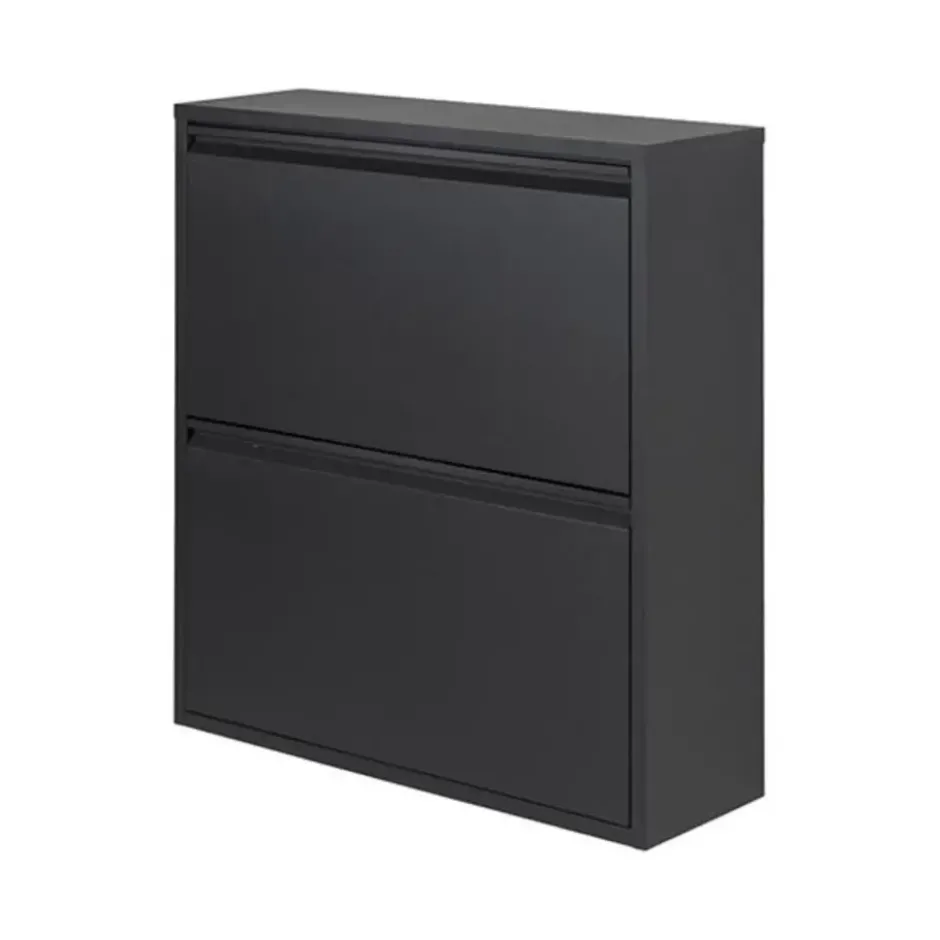 Pippen industrieel schoenenkast 2 vakken zwart metaal - 22,5x75x77,5 cm