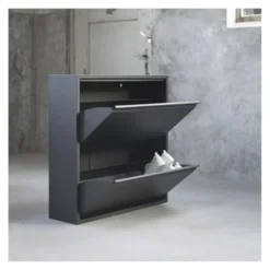 Pippen industrieel schoenenkast 2 vakken zwart metaal - 22,5x75x77,5 cm