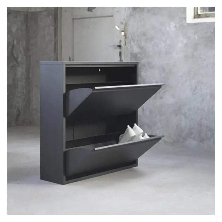Pippen industrieel schoenenkast 2 vakken zwart metaal - 22,5x75x77,5 cm