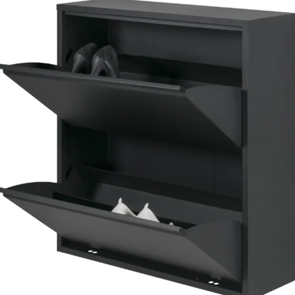 Pippen industrieel schoenenkast 2 vakken zwart metaal - 22,5x75x77,5 cm