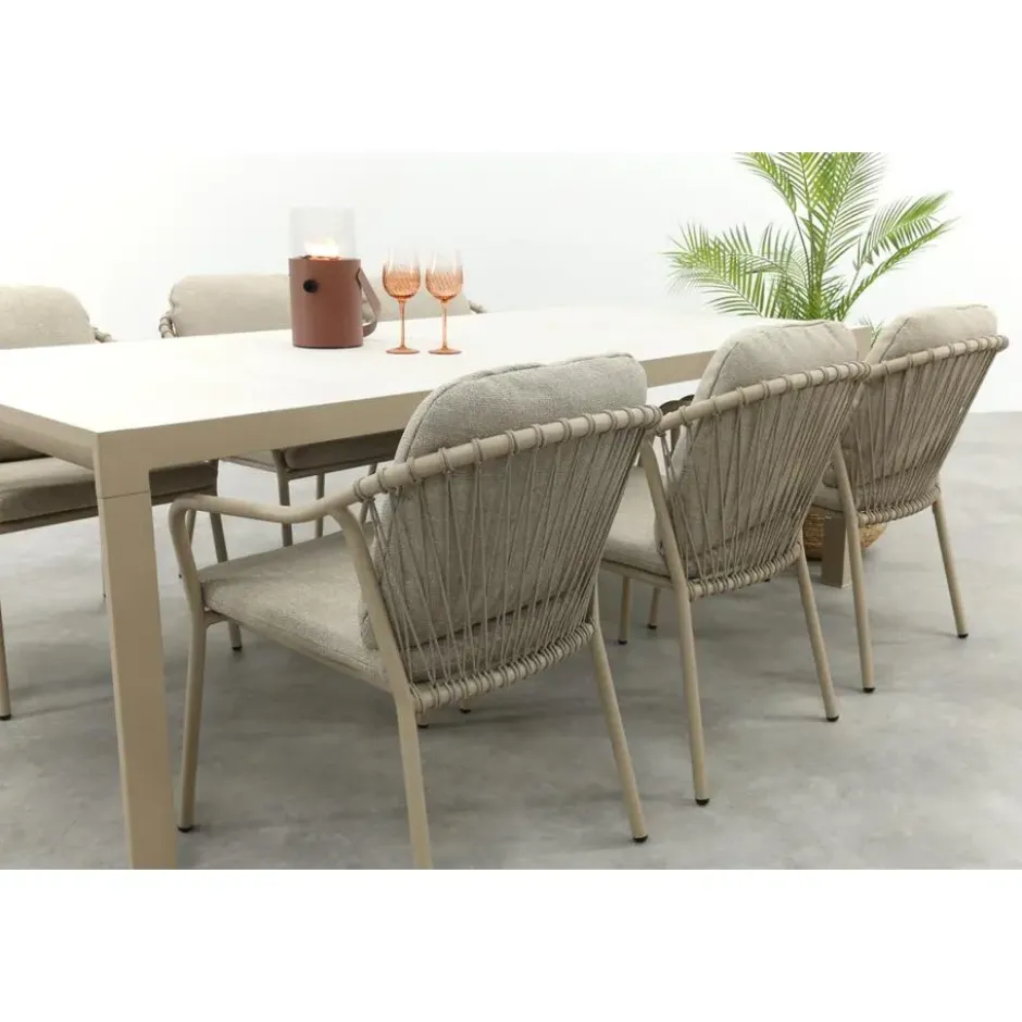 Pisa/Kings rope tuinset voor 6 personen 220x100 cm. - Latte