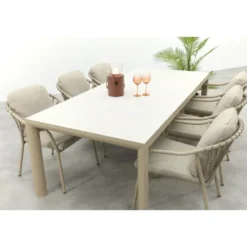 Pisa/Kings rope tuinset voor 6 personen 220x100 cm. - Latte