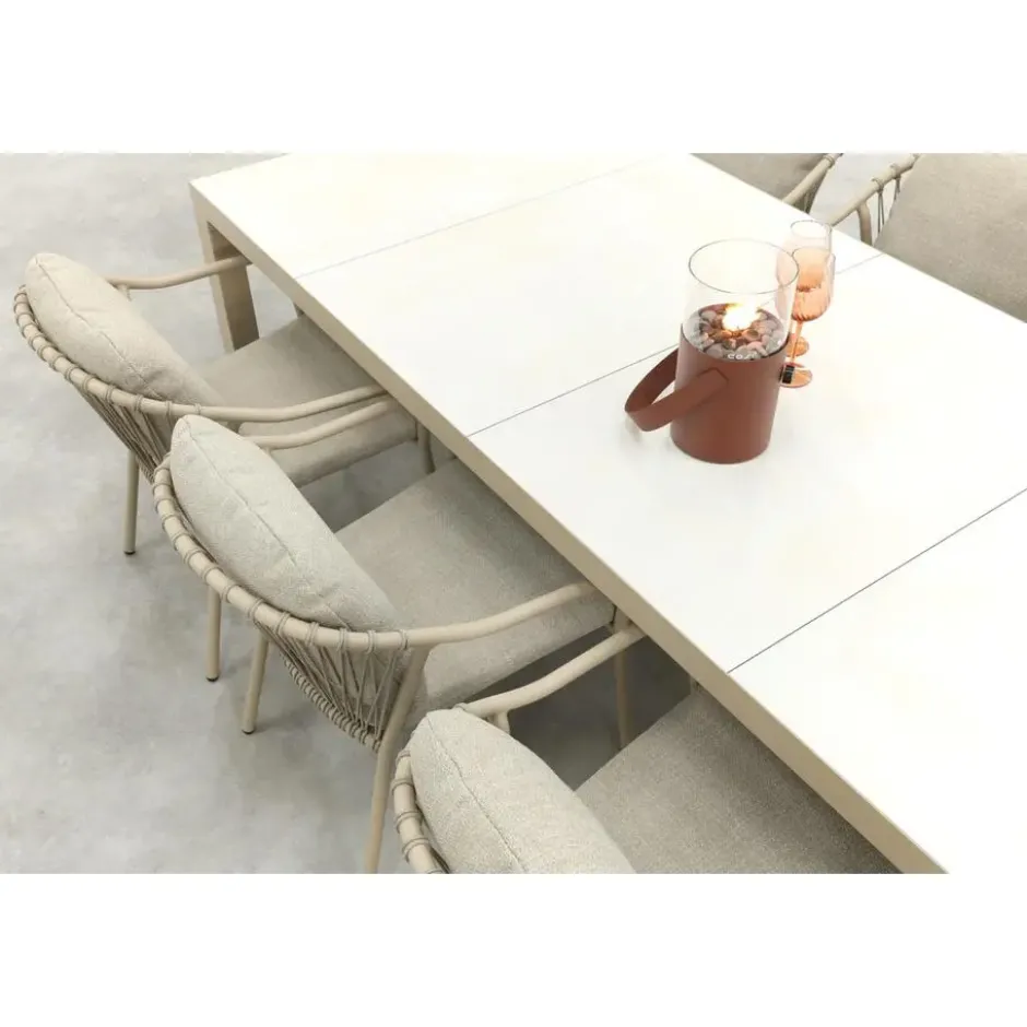 Pisa/Kings rope tuinset voor 6 personen 220x100 cm. - Latte