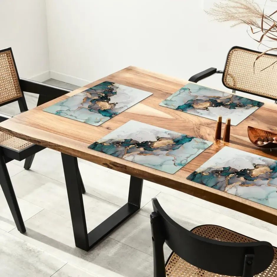 Placemat 6 stuks 45x30 cm Blauw - Marmer - Goud