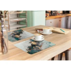 Placemat 6 stuks 45x30 cm Blauw - Marmer - Goud