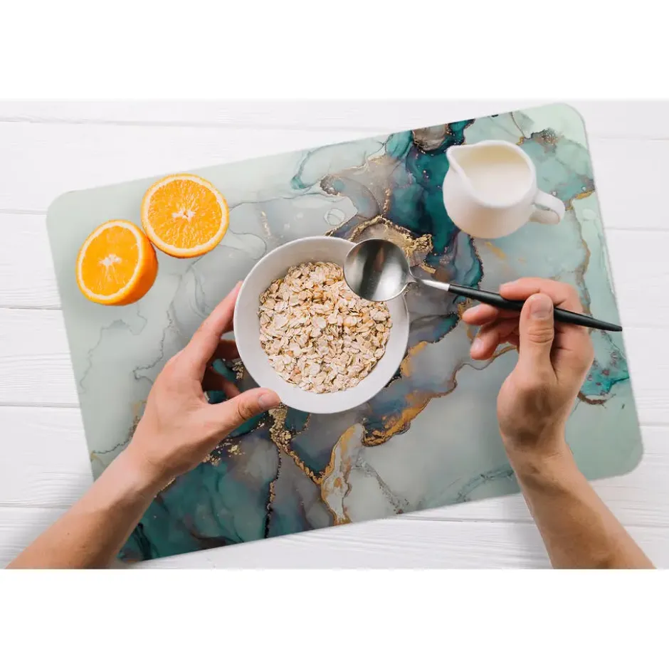 Placemat 6 stuks 45x30 cm Blauw - Marmer - Goud