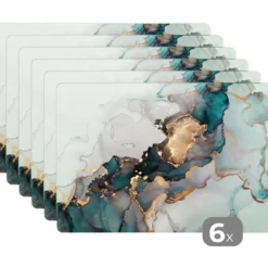 Placemat 6 stuks 45x30 cm Blauw - Marmer - Goud