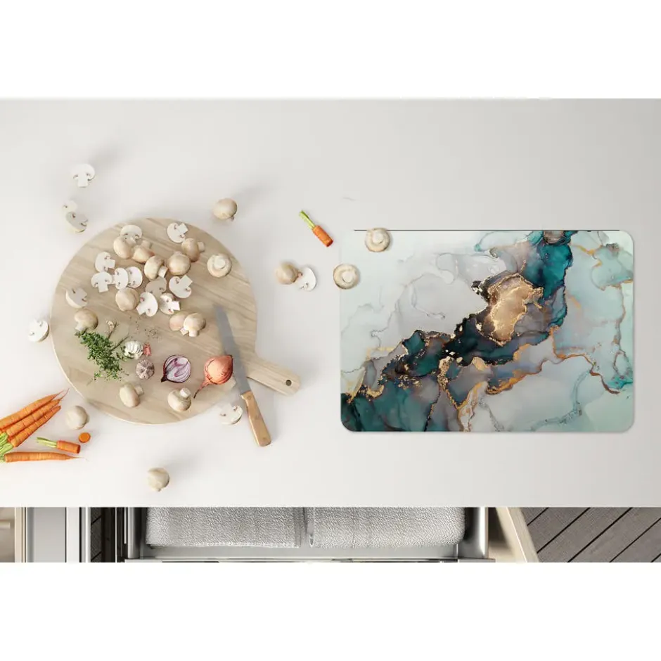 Placemat 6 stuks 45x30 cm Blauw - Marmer - Goud