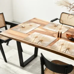 Placemat 6 stuks 45x30 cm Bloemen - Beige - Natuur