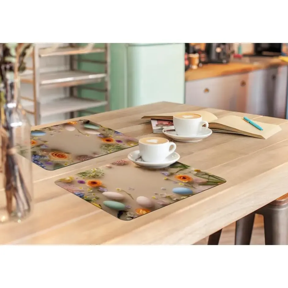 Placemat 6 stuks 45x30 cm Bloemen - Pastelkleuren - Paaseieren - Taupe