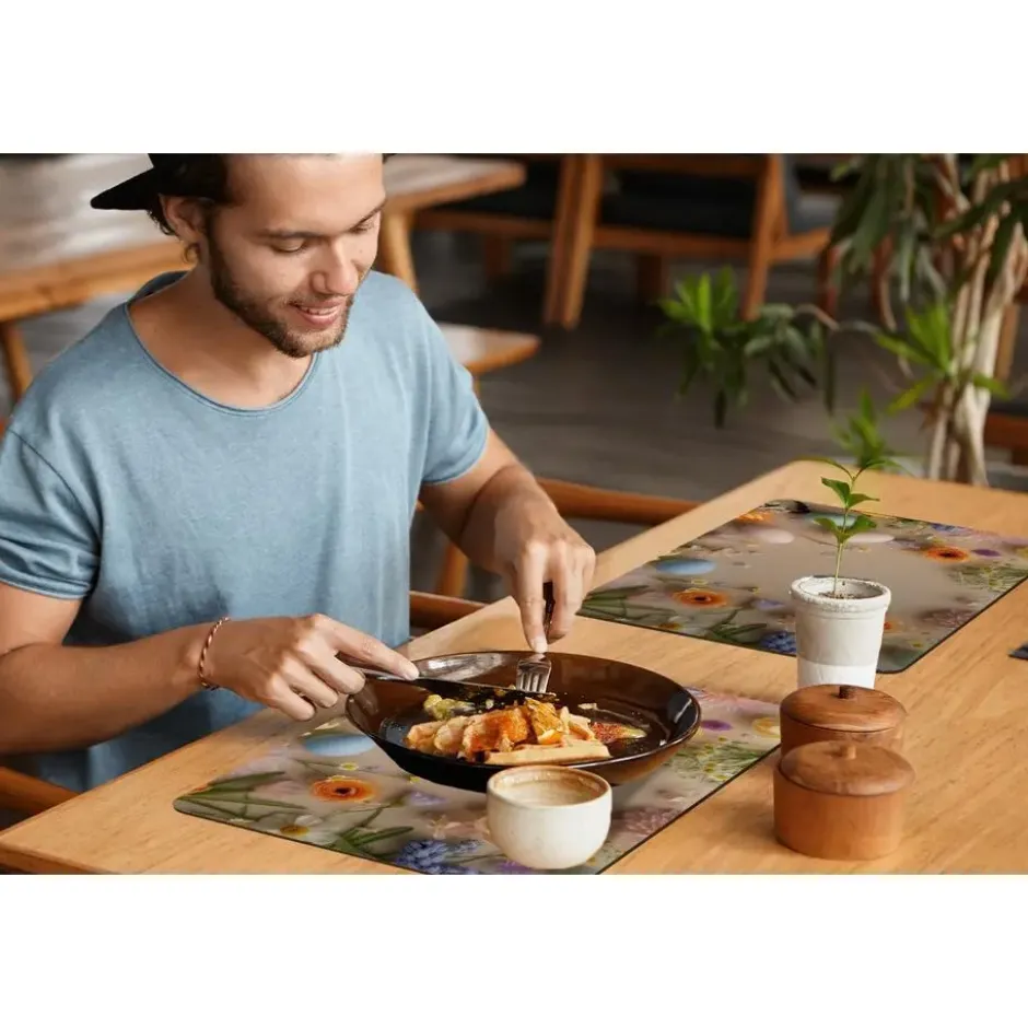 Placemat 6 stuks 45x30 cm Bloemen - Pastelkleuren - Paaseieren - Taupe