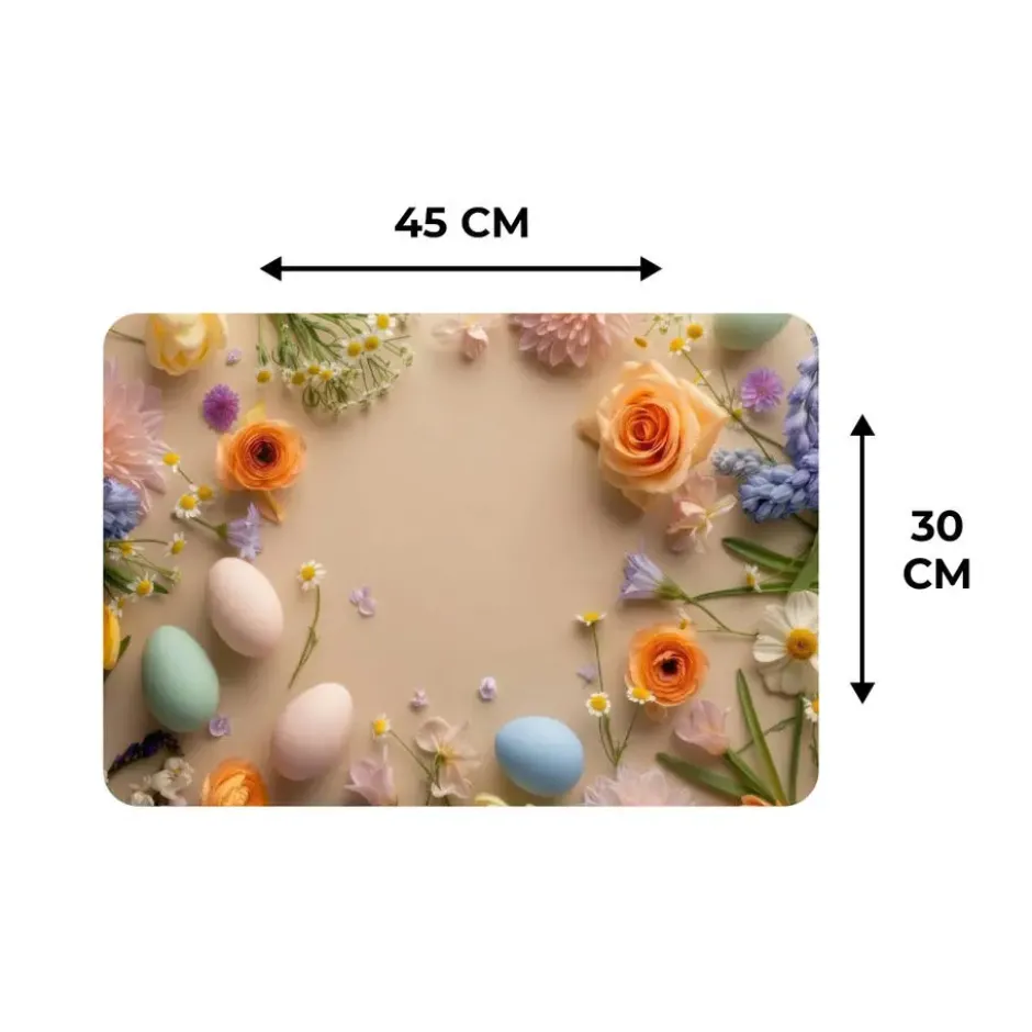 Placemat 6 stuks 45x30 cm Bloemen - Pastelkleuren - Paaseieren - Taupe