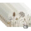 Placemat 6 stuks 45x30 cm Bloemen - Waterverf - Stilleven - Bruin - Vintage
