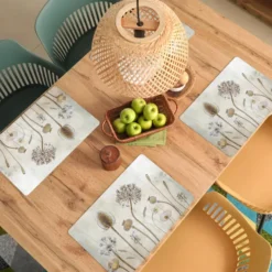 Placemat 6 stuks 45x30 cm Bloemen - Waterverf - Stilleven - Bruin - Vintage