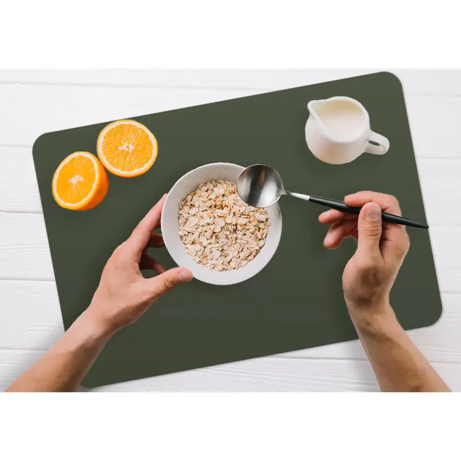 Placemat 6 stuks 45x30 cm Groen - Effen kleur - Olijfgroen