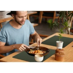 Placemat 6 stuks 45x30 cm Groen - Effen kleur - Olijfgroen