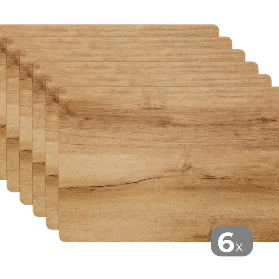 Placemat 6 stuks 45x30 cm Houtlook - Bruin - Hout