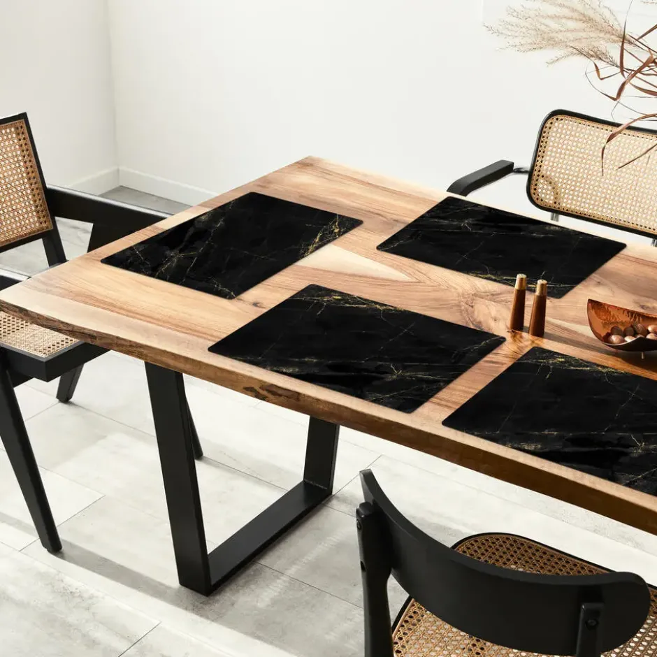 Placemat 6 stuks 45x30 cm Marmer look - Luxe - Zwart - Goud