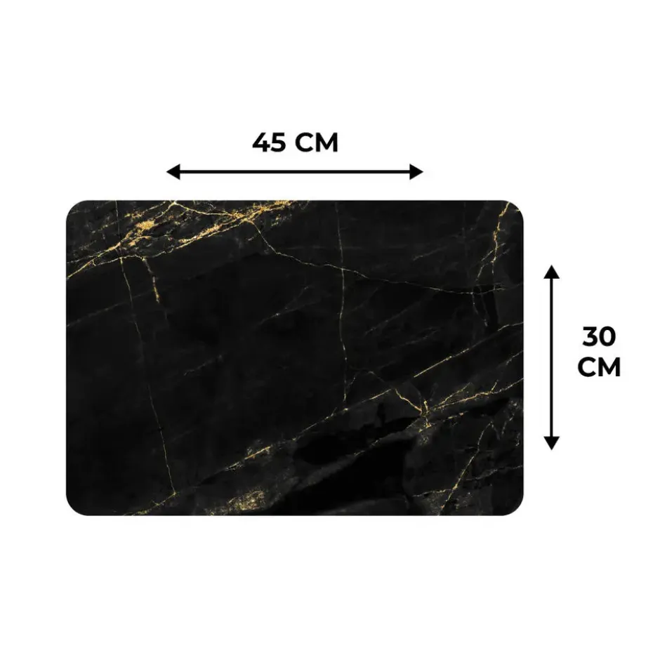 Placemat 6 stuks 45x30 cm Marmer look - Luxe - Zwart - Goud