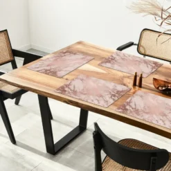 Placemat 6 stuks 45x30 cm Marmer - Roze - Luxe - Marmerlook - Glitter - Design