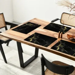 Placemat 6 stuks 45x30 cm Marmer - Zwart - Goud - Luxe