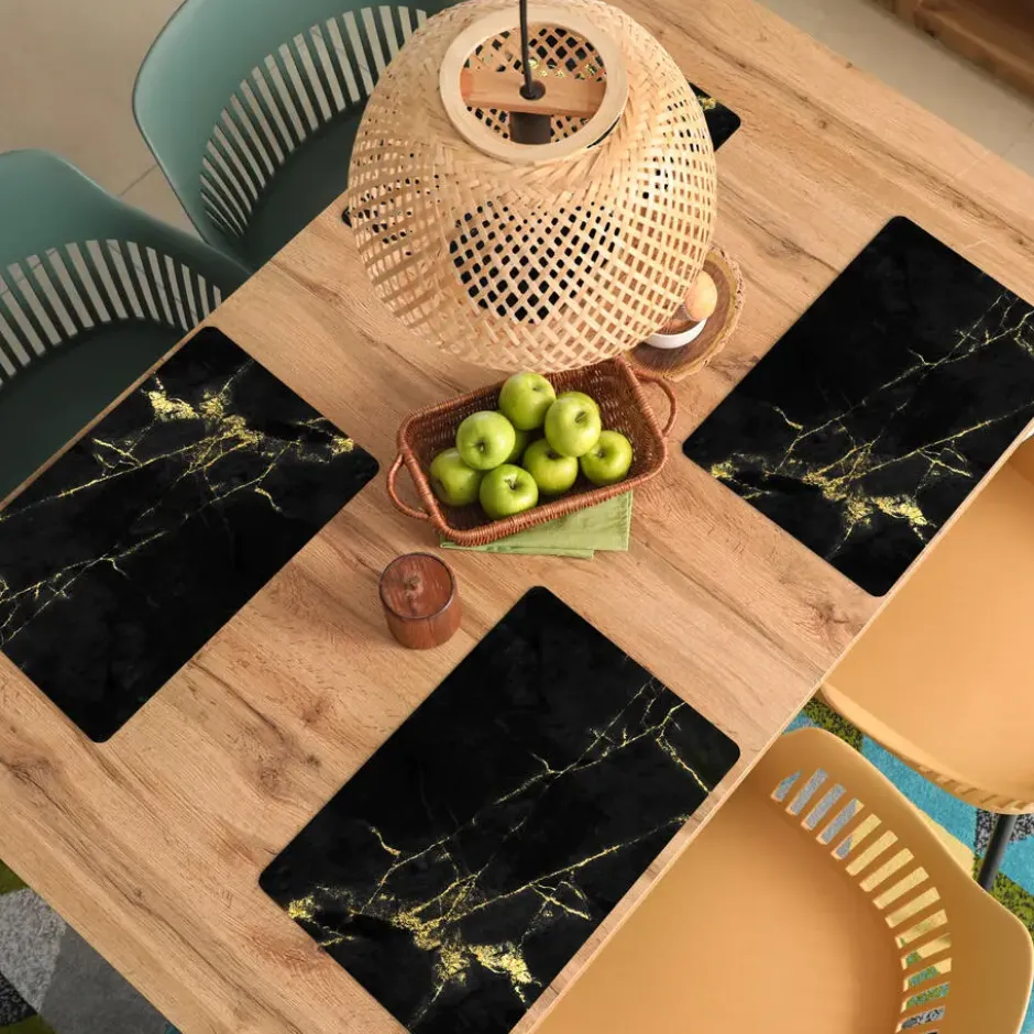Placemat 6 stuks 45x30 cm Marmer - Zwart - Goud - Luxe