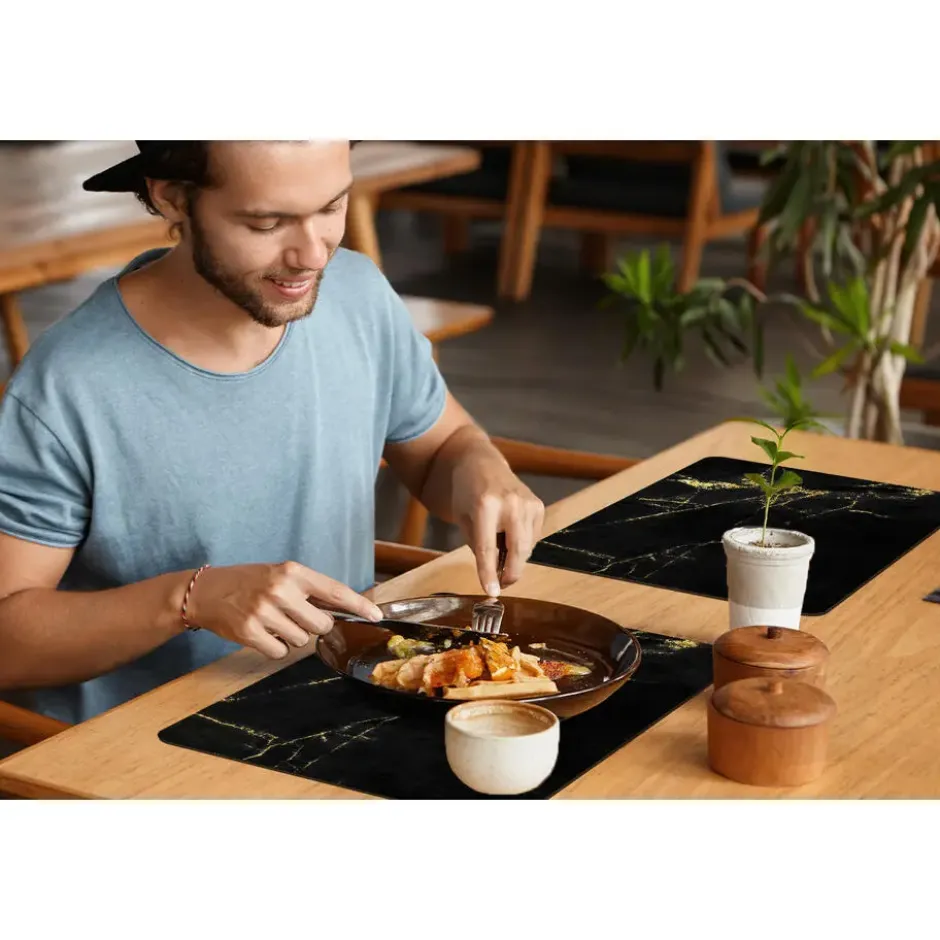 Placemat 6 stuks 45x30 cm Marmer - Zwart - Goud - Luxe