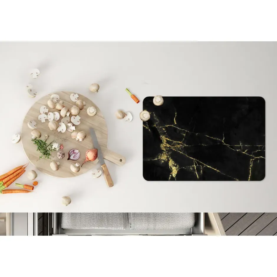 Placemat 6 stuks 45x30 cm Marmer - Zwart - Goud - Luxe