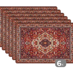 Placemat 6 stuks 45x30 cm Perzisch Tapijt - Vloerkleed - Patronen - Rood
