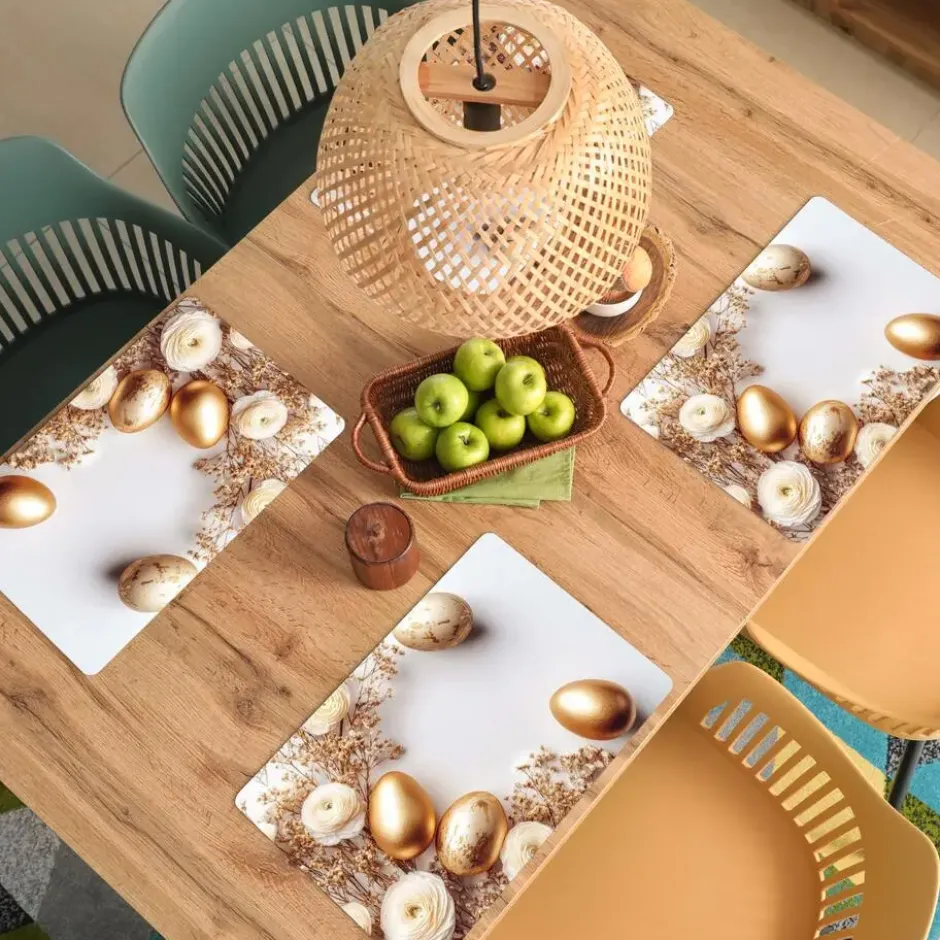 Placemat 6 stuks 45x30 cm Rozen - Paaseieren - Droogbloemen - Goud