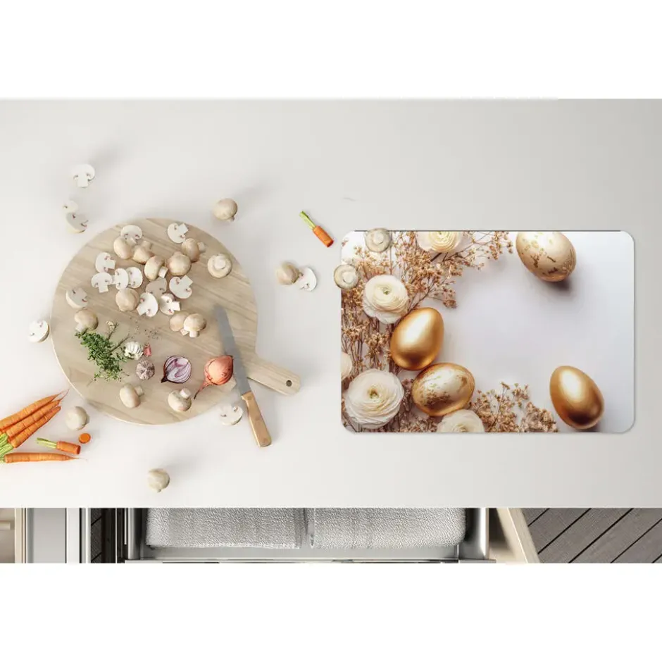 Placemat 6 stuks 45x30 cm Rozen - Paaseieren - Droogbloemen - Goud
