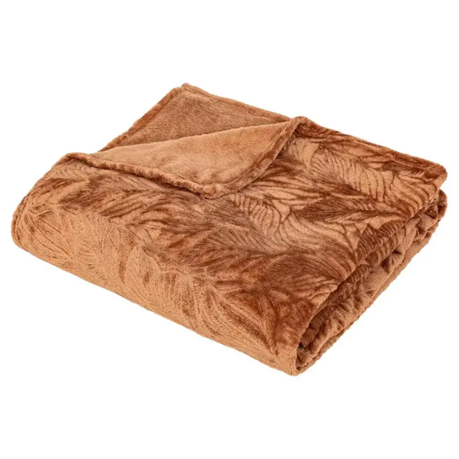Plaid/bankdeken Leafes - terracotta - 180 x 230 cm - polyester