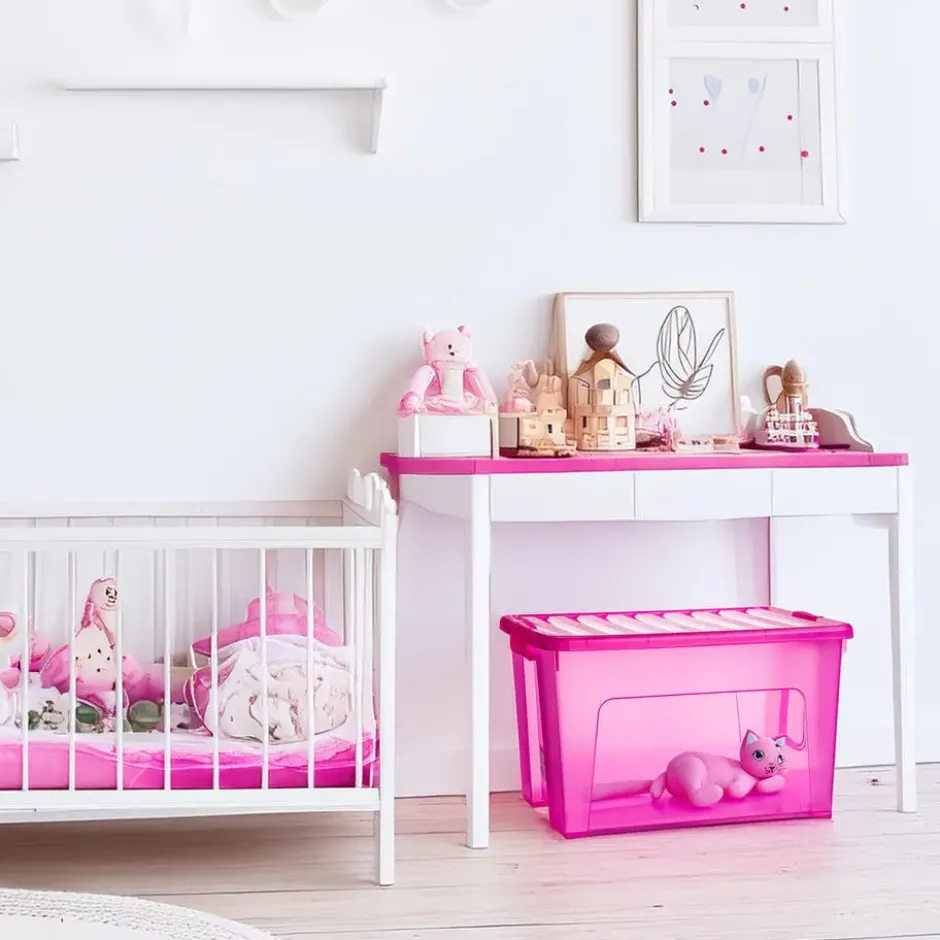 Plasticforte Opbergbox met deksel - roze - 47L - kunststof