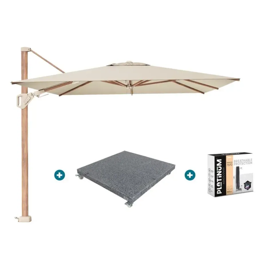 Platinum Challenger Premium T2 3,5x2,6m.-Champagne Teak + verrijdbare voet+hoes