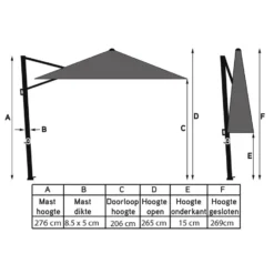 Platinum Challenger zweefparasol T1 Premium 4x3 m. - Faded Black